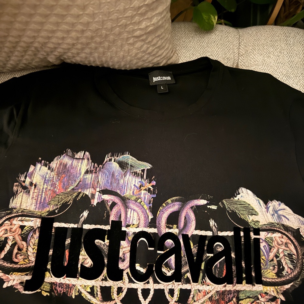 Just Cavalli Black T-Shirt with Vibrant Graphic